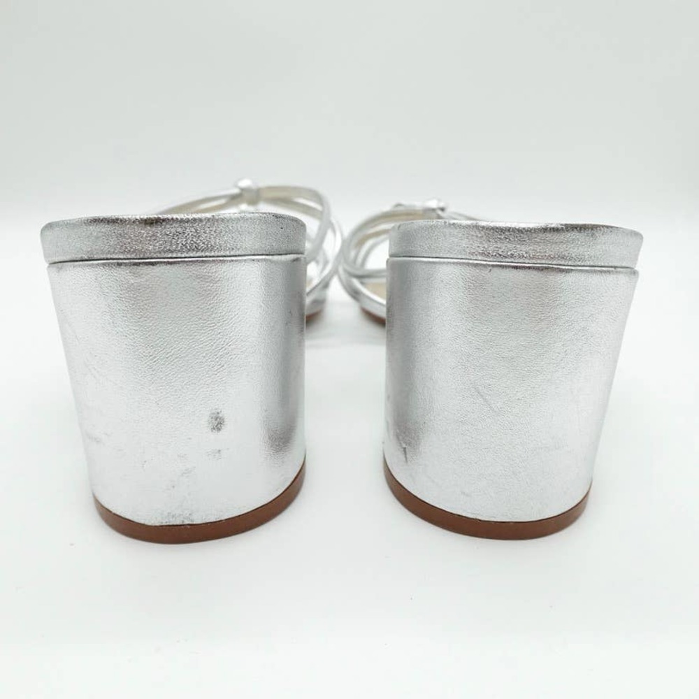 SCHUTZ Princey Strappy Sandal Womens 8 Silver Knotted Block Heel Slide Slip On - Picture 3 of 12
